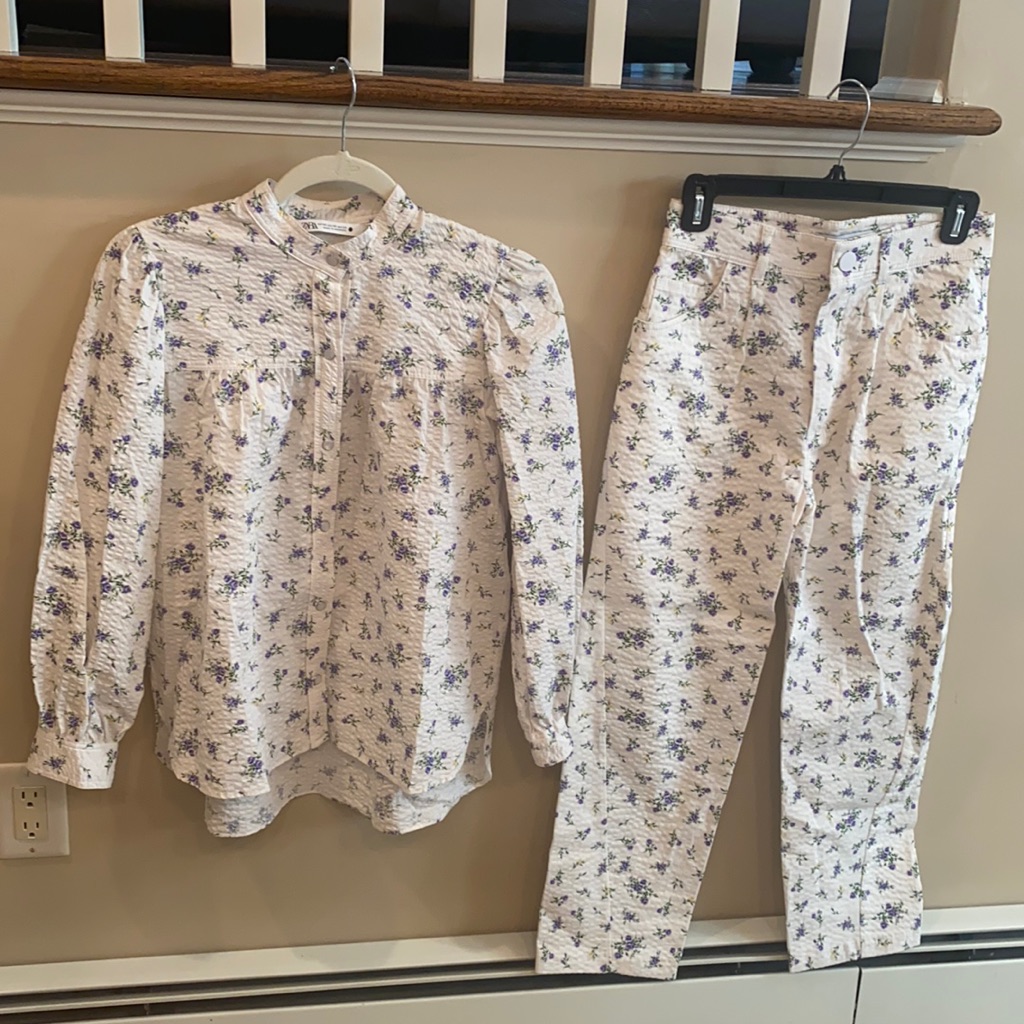 Zara Floral Blouse And Pants Matching Set Size Xs